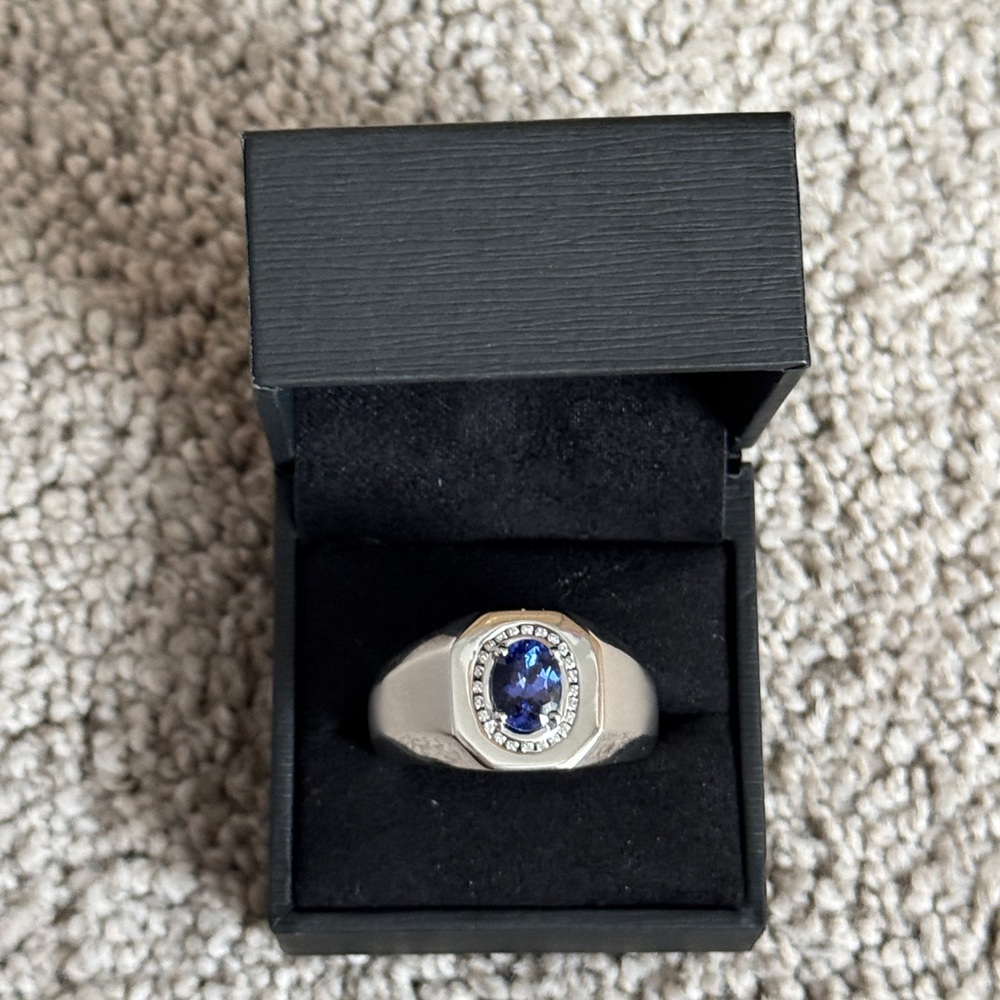 SOLD Tanzanite and Diamond 14k white gold size 13.75